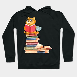 Kittens Cats Tea And Books Favorite Funny Book Lover Reading Hoodie